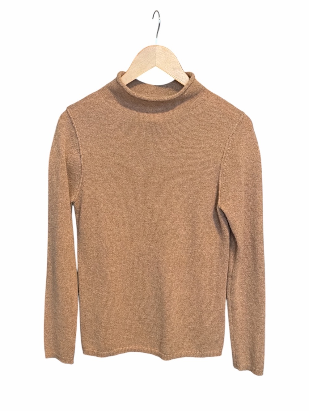 Telluride mock neck cashmere camel brown sweater small capsule minimalist casual